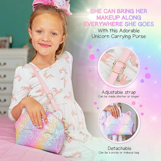 Kids Real Makeup Kit for Girls: No Talc, Washable Make Up Set with Unicorn Purse - Toy Gift for Little Girls & Toddlers Age 3 4 5 6 7 8 9 10 11 12 Years Old - Pretend Play Birthday Gifts