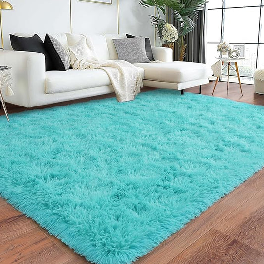 Super Fluffy Area Rug for Bedroom, Modern Shag Blue Area Rugs, Soft Plush Small Carpet for Kids,Girls Boys and Teens Decorations for Living Room Dorm Nursery Classroom, 6x9 Fee