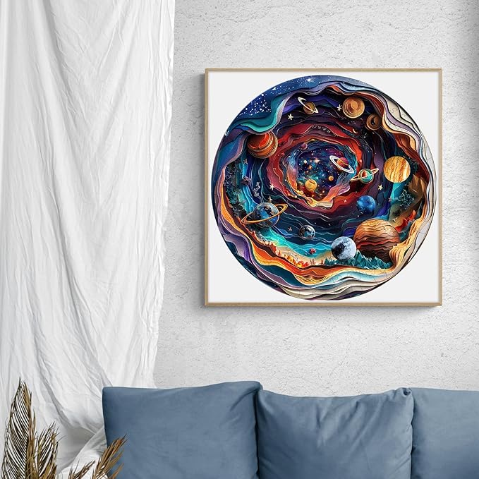 Wooden Puzzles for Adults, 3D Universe (L-300pcs) Wooden Jigsaw Puzzles Kids, 13.4 * 13.4in Unique Shaped Animal Wood Puzzles Adults, Wooden Animal Puzzles 3D Vision Flat Puzzle Gifts