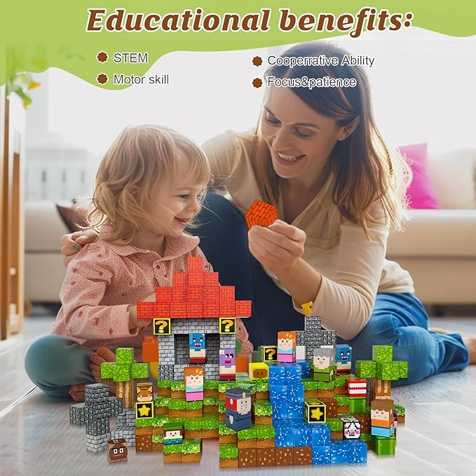 Magnetic Blocks - 110PCS Magnets Building Blocks World Set for Kids Ages 3-5 5-7 8-12, Magnetic Tiles Game Preschool Toys for 3 4 5 6 Year Old Girls Boys Gifts （STEM World）