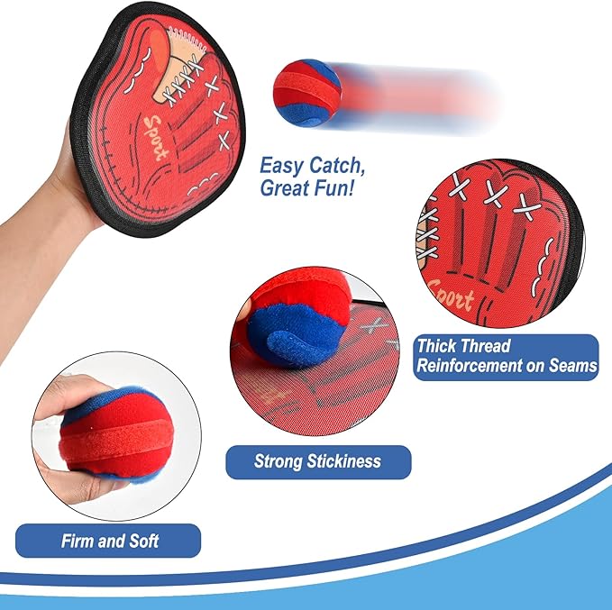 GOLDGE 4pcs Sticky Toss and Catch Ball Game Set for Kids - Baseball Glove Mitt Included - Ideal Sports & Outdoor Toys for Boys Aged 3 to 12