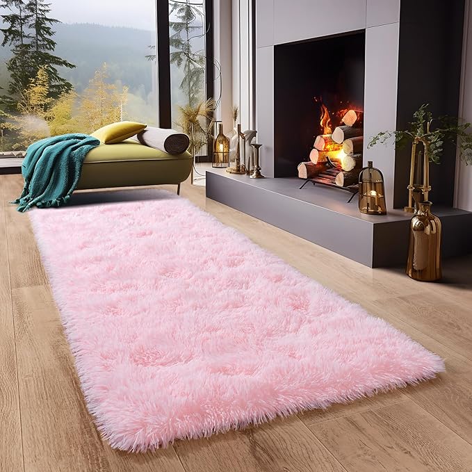 Super Fluffy Throw Rug for Bedroom, Modern Shag Pink Area Rugs, Soft and Cozy Plush Small Carpet for Kids,Girls Boys and Teens Decorations for Living Room Dorm Nursery Classroom, 2x6 Feet