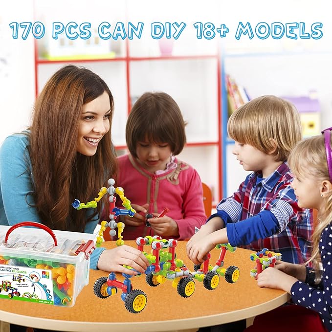 170 Pcs Building Toys for Kids Ages 4-8 with Toy Box Storage, Idea Guide, Building Blocks STEM Toys for 3 4 5 6 7 8 9 Year Old Creative Kids Activity, Christmas Birthday Gifts for Boys Girls