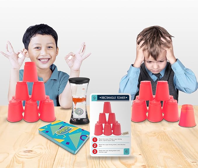 Gamie Stacking Cups Game with 18 Fun Challenges and Water Timer, 24 PCS Cup Stacking Set, Classic Family, Indoor Recess Game for Classroom, Fun Gift Idea for Boys and Girls Ages 3+ Olds