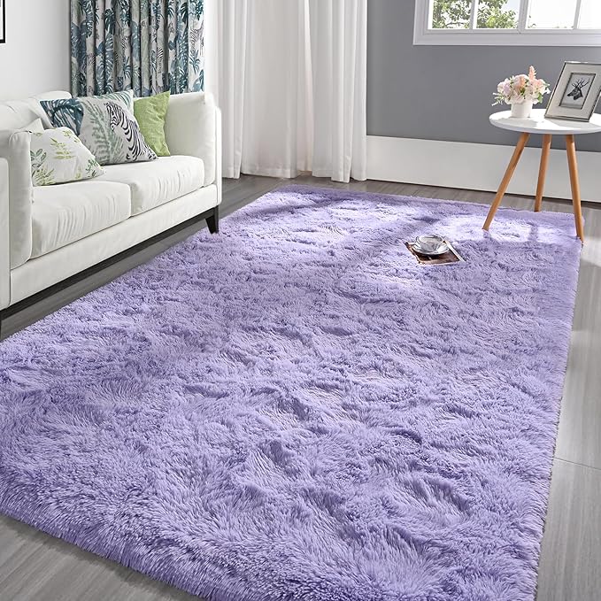 Pettop Fluffy Lavender Purple Area Rug for Bedroom Living Room, 3x5 Feet Soft Plush Fuzzy Rugs for Girls Kids Boys, Non-Slip and Washable Rug for Nursery Classroom, Carpet for Rooms Decor