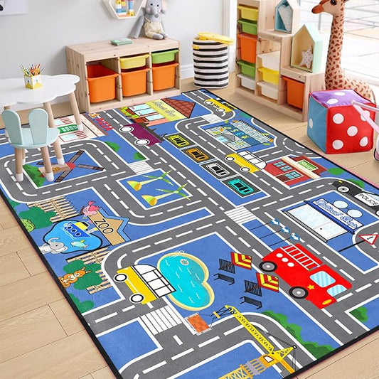 Kids Carpet City Play Mat - Cars Rugs for Boys Room Road Rug for Kids Car Track Rug for Bedroom Car Mat for Kids Toy Cars, 5x7 Feet