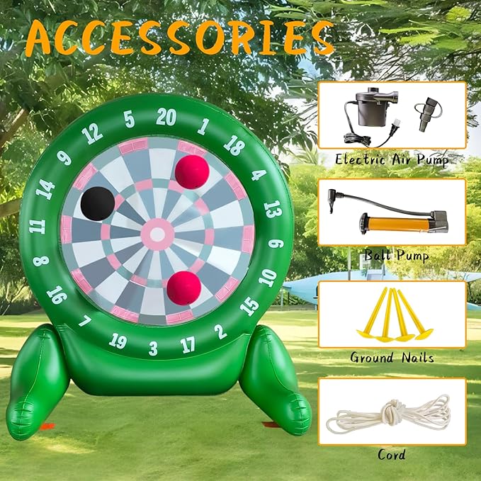 6.4FT Giant Kick Darts Games, Jumbo Outdoor Soccer Target Dartboard with Soccer Balls and Air Pump, for Yard Lawn, Yard Outdoor Games Family Kids Frends Big