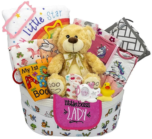 Bundle of Joy Deluxe New Baby Girl Gift Set | Baby Essentials for Expecting Moms & Parents | 25-Piece Newborn Gift Basket Hamper Layette Set for Gender Reveal | Pink - Nikki's Gift Baskets