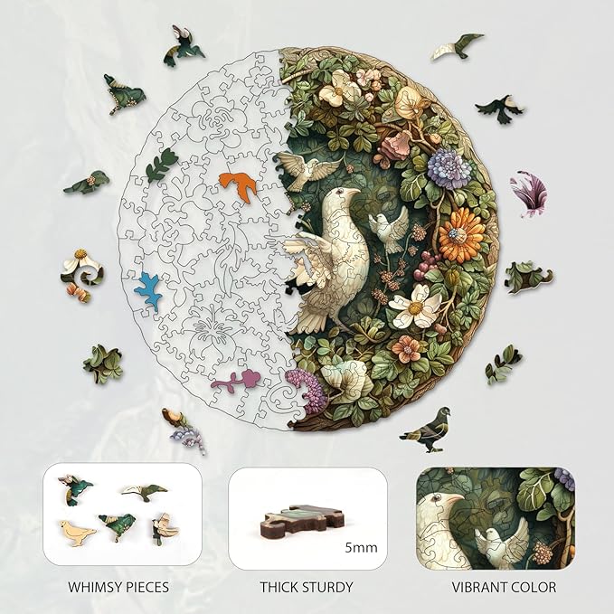 Retro Pigeon Dove 200 Pieces Wooden Jigsaw Puzzles for Adults with Unique Irregular Shape Fun Challenging Bird Puzzles for Kids and Couples on Birthday,Children’s Day,Christmas11.2 x11.2