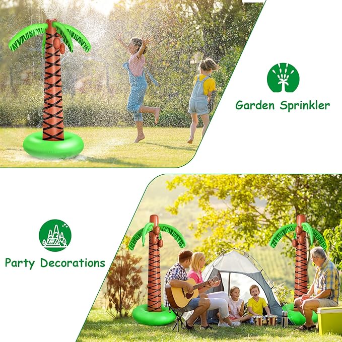 62" Inflatable Palm Tree Sprinkler, Summer Water Spray Toy with Stable Base – Outdoor Play for Backyard, Pool, Beach & Tropical Party Decorations