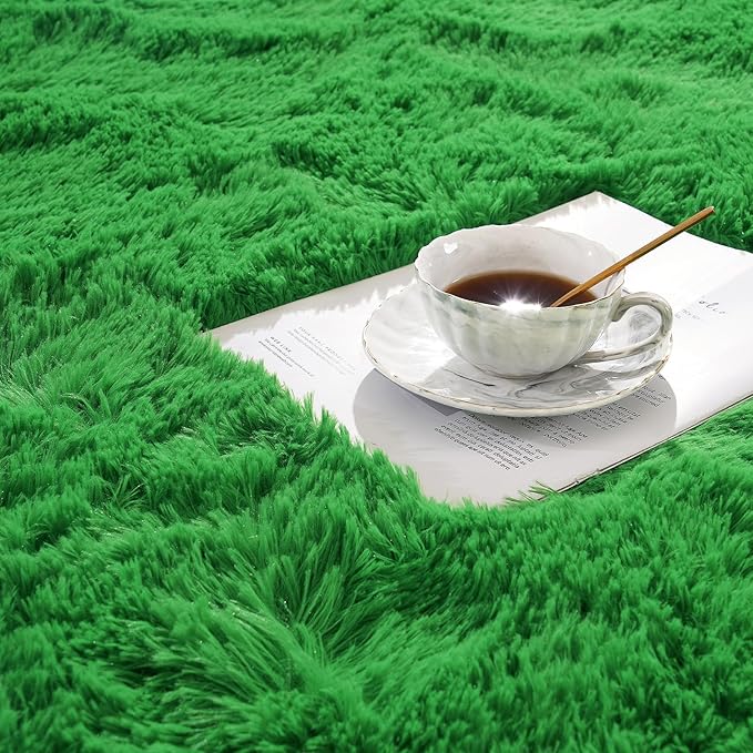 Amearea Premium Soft Area Rug 4x5.3 Feet, Green Rugs for Living Room, Fluffy Carpet for Bedroom Nursery Playroom Teen Home Decor, Comfortable Indoor Furry Dorm Carpets, Green