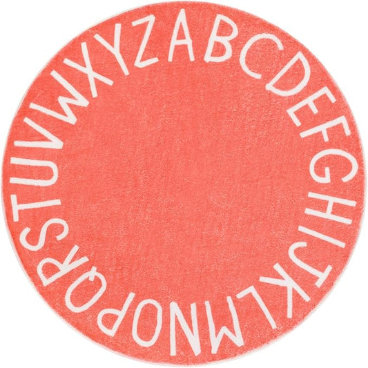 Topotdor Round Kids Play Rug Alphabet Nursery Area Rug Extra Large Soft Crawling Play Mat for Children Toddlers Bedroom (47 inch,Coral)