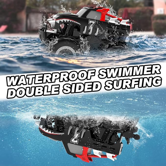 STEMTRON Amphibious Remote Control Car Toys for Boys 2.4 GHz 1:16 All Terrain Off-Road RC Car Waterproof RC Monster Truck Kids Pool Toys Remote Control Boat Gifts for Kids Boys