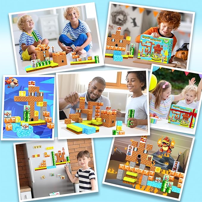 54 Pcs Magnetic Blocks-Building Blocks Games Elements,Magnetic Cubes Toys for Boys & Girls Ages 3-5 5-7 6-8,Creative Montessori Sensory Toys,Fun Birthday Gift for 3+ Years Old