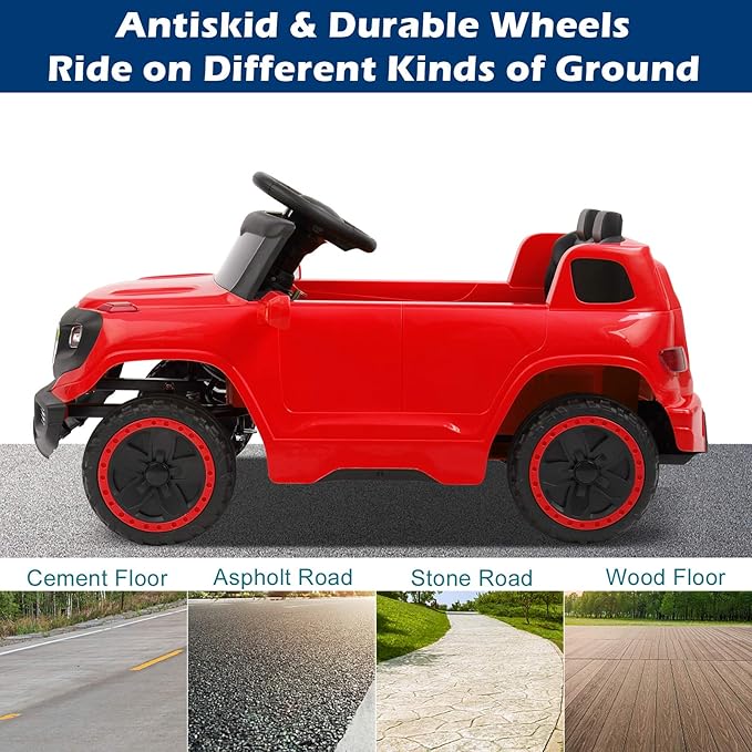 VALUE BOX Electric Remote Control Truck, Kids Toddler Ride On Cars 6V Battery Motorized Vehicles Children's Best Toy Car Safe with 3 Speeds, Music, seat Belts, LED Lights and Realistic Horns (Red)