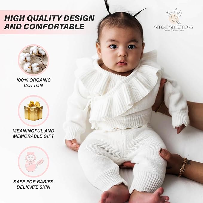 Knitted Newborn Gift Set – 100% Organic Cotton Baby Girl Outfit & Blanket – Soft Coming Home Set (0-3M, 3-6M) – Cozy Infant Set for Daily Wear & Photoshoot – Ropa para Bebé Recién Nacido