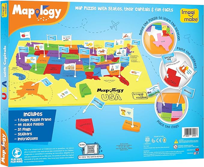 Imagimake Mapology USA Map with Capitals | Learning States and Capitals | US Geography Toys for Ages 5-7 | Jigsaw Puzzles for Kids Ages 8-10 Years | Educational Toys for Ages 8-13