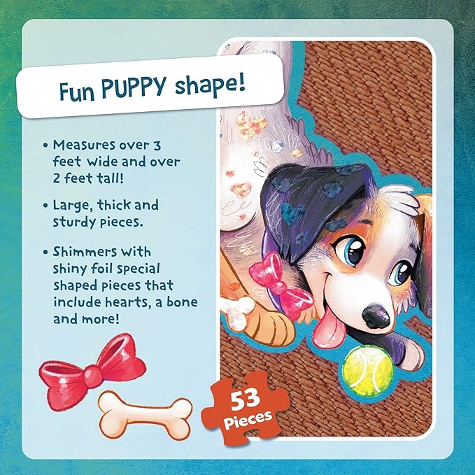 Peaceable Kingdom Shiny Puppy Floor Puzzle – 43-Piece Giant Floor Puzzle for Kids Ages 3 & up – Fun-Shaped Puzzle Pieces – Great for Classrooms