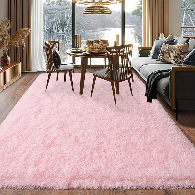 Super Fluffy 8x10 Rugs for Living Room, Modern Shag Pink Area Rugs, Soft and Cozy Plush Large Under Bed Carpet for Kids, Girls Boys and Teens Decorations for Bedroom Dorm Nursery Classroom