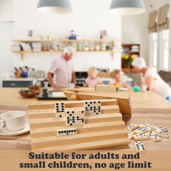 Dominos Set for Adults, Double 6 Domino Game, Double Six Standard Domino with Natural Wooden Box, 28 Tiles,Tradditional Board Game for Adults and Elderly.