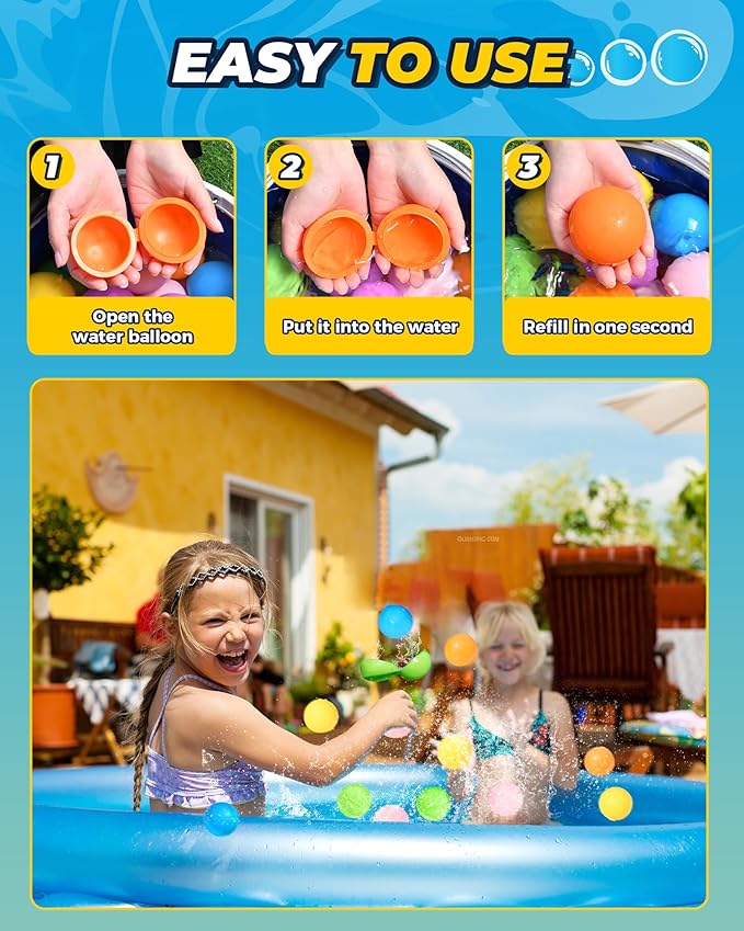 SOPPYCID Water Balloons Reusable Quick Fill - Self Sealing Silicone Water Balls for Kids with Mesh Bag, Outdoor Summer Fun Water Toys for Outdoor Activities, Summer Party, Water Park, Family Game