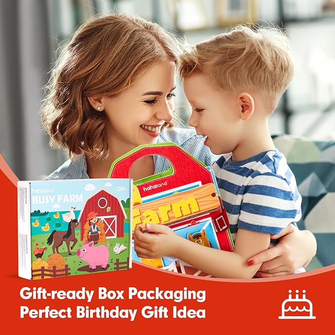 hahaland Busy Board for 1 Year Old - Farm Animals Quiet Busy Book for Toddlers 1-3 - Montessori Toys for 1 Year Old Boy Girl Gifts - Educational Activity Books Felt Learning Board Airplane Travel Toys