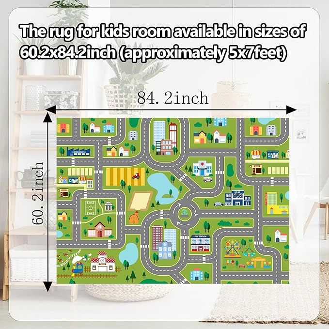 Kids Roommat Rug City Life Great for Playroom Classroom Bedroom - Non-Slip City Pretend Room Mat (Large- 5 x 7 FT)