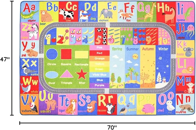 HOMORE Kids Educational Rug, Kids Collection Area Rug for Learning Alphabet, Numbers, Colors, Season and Animal Words, Playmat for Classroom Playroom, 4x6 Feet