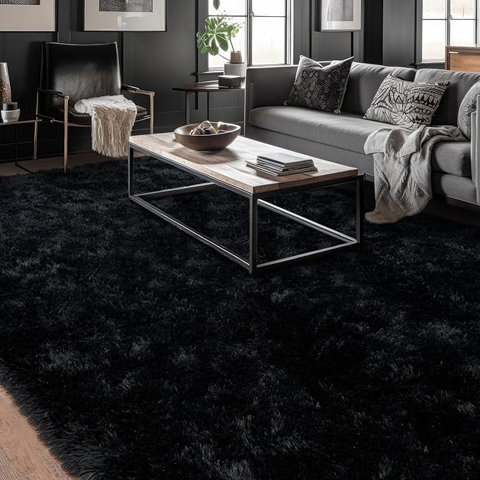 6x9 Super Fluffy Rug for Bedroom, Modern Shag Black Area Rugs, Soft and Cozy Plush Large Carpet for Kids, Girls Boys and Teens Decorations for Living Room Dorm Nursery Classroom