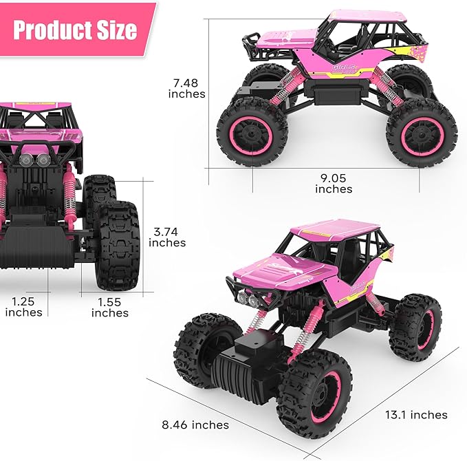 DOUBLE E 1:12 RC Monster Truck - 4WD Off-Road Remote Control Car, Dual Motors, Headlights, Rechargeable, Gift for Boys & Girls