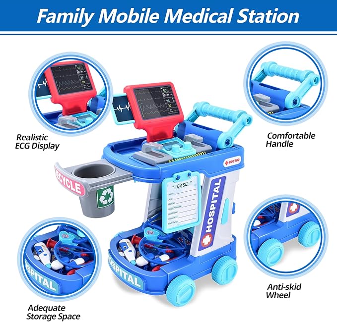 Doctor Kit for Toddlers 1-3-5 Doctors Costume for Kids Dentist Play Set Medical Set Dr Play Set Kids DR Kit Kid Dr Cart Kit Pretend Play Toys for 3 4 5 Years Old Girls