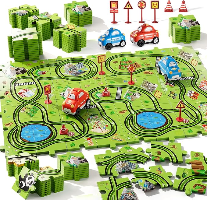 Bennol Toddler Toys Gifts for 2 3 4 5 Year Old Boys, 56 Jigsaw Puzzle Race Track Car Set Toys for Kids Boys Toddlers 1-3 2-4 3-5 4-6, Puzzle Tracks Car Toys Gifts for 2 3 4 5 Year Old Boys Kids