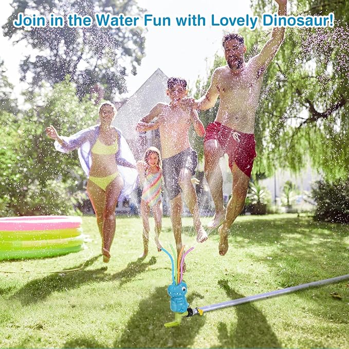 MoKo Water Sprinkler for Kids, Dinosaur Toddler Outdoor Toys with 4 Wiggle Tubes and Hose Clamp, Outdoor Play Toys Spray Up to 8ft, Summer Water Toys Sprinklers for Yard Lawn Garden Game, 1 Pack, Blue