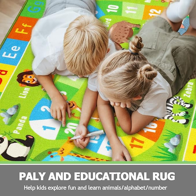 Capslpad Kids Rug 6.6' x 5' Large Play Rug ABC Alphabet Rug Animals Numbers Educational Learning Area Rug Non-Slip Washable Kids Carpet for Children Toddler Playroom Bedroom Nursery Room Classroom