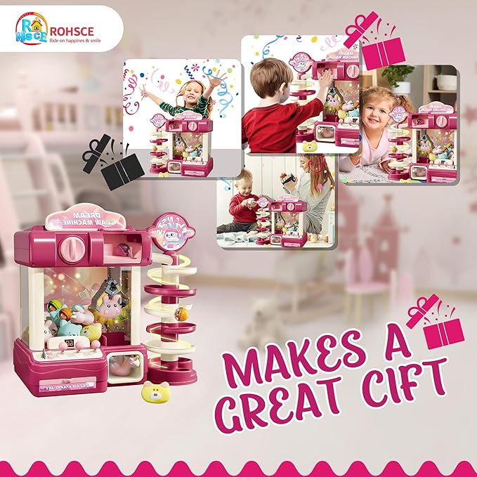 Large Claw Machine for Kids – Pink Dream Vending Machine Toy with Capsule Slide, Plush Toys, Lights & Music, Girls Claw Game Machine with USB & Coins, Birthday Gift for 6 7 9 10 12 Years Old