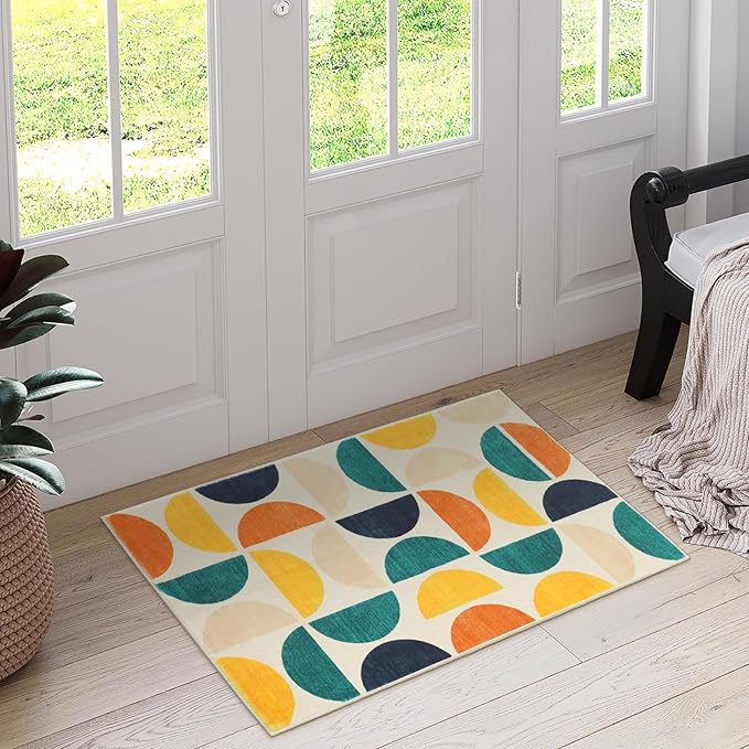 Lahome Small Boho Rug, 2x3 Soft Entryway Rug with with Rubber Backing, Non-Slip Door Mat Indoor Entrance Non Shedding Throw Rug for Bedroom Kitchen Bathroom Classroom(Blue/Mulit,2'x3')