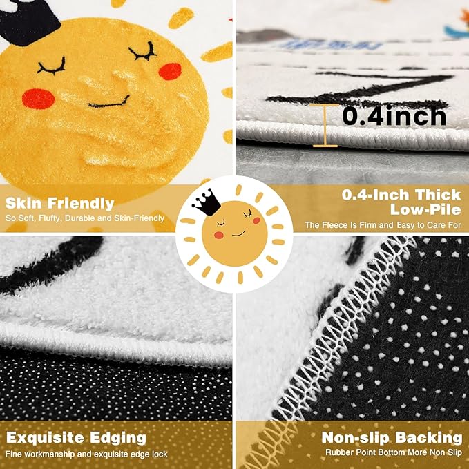 ABC Kids Rug,4 ft Washable Nursery Rug,Soft Plush Educational Circle Rug,Non-Slip Solar System Alphabet Rug for Classroom playroom Bedroom Kids Room Decor