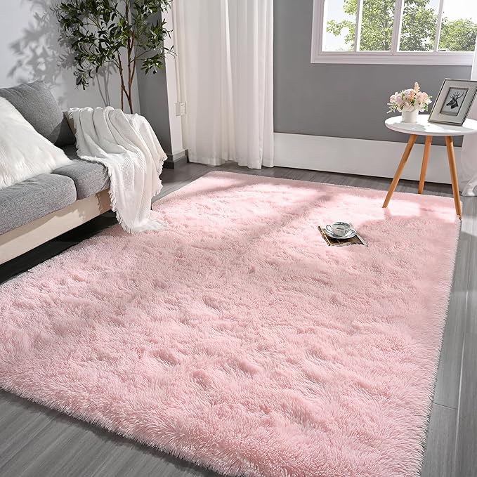 Pettop Fluffy Pink Rug for Bedroom Living Room, 5x8 Feet Super Soft Shaggy Plush Fuzzy Rugs for Girls Kids Boys, Non-Slip and Washable Rug for Nursery Classroom, Carpet for Rooms Decor
