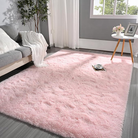 Pettop Fluffy Pink Area Rug for Bedroom Living Room, 3x5 Feet Soft Plush Fuzzy Rugs for Girls Kids Boys, Non-Slip and Washable Rug for Nursery Classroom, Carpet for Rooms Decor