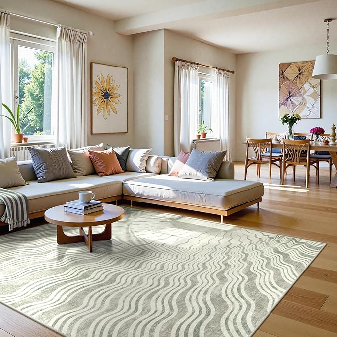 Boho 8x10 Area Rugs, Soft Washable Rugs 8x10 Grey Rugs for Living Room, Ultra-Thin Non-Slip Bedroom Rug Classroom Rug Large Carpet for Nursery Dining Room (8x10ft,Grey/Multi)