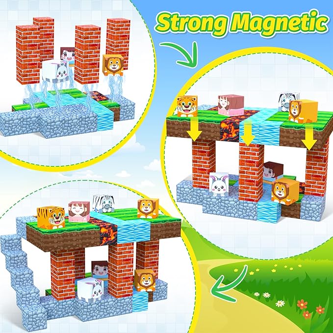 100pcs Magnetic Blocks Sparkling STEM Building Toys for 3+ Year Old Boys and Girls Upgraded Learning by Playing Games for Toddlers Kids, Sensory Gifts Kids Magnets Game