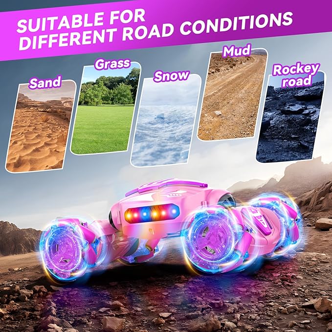 Gesture Sensing RC Stunt Car, Remote Control Car 360° Rotating 4WD 2.4Ghz RC Cars Transform Hand Controlled Toys with Light & Music, Best Gifts for Girls Age 6-7 8-12