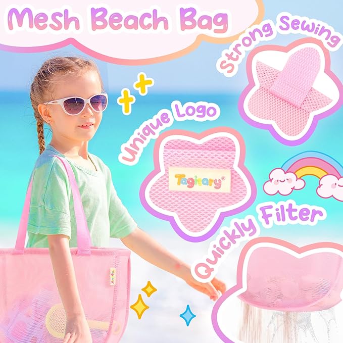 Tagitary Beach Toy Unicorn Sand Toys for Kids,Sand Castle Toys for Beach with Mesh Bag,Sand Shovels,Castle Sand Kits,Sifters,Unicorn Watering Can and Truck,Beach Essential Outdoor Toys for Kids