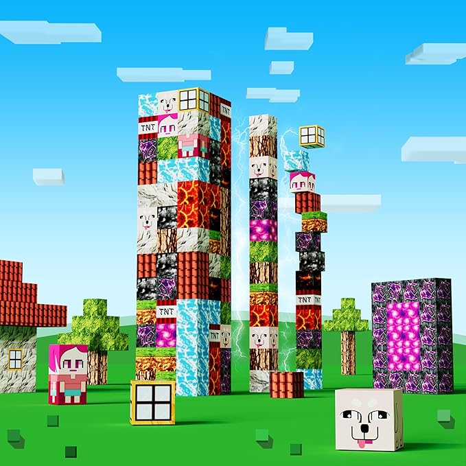 Magnetic Blocks Kids Building Toys - 1" Magnetic Cube Building Blocks Toddler Toy 126 PCS Set, STEM Sensory Toy for 3-5 5-7 Year Old Boys Girls Game Themed