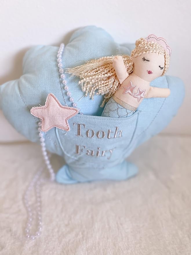 MON AMI Mimi The Mermaid Tooth Fairy Pillow & Doll Set – 13” Plush Stuffed Doll with Pocket, Tooth Fairy Pillow Gift for Girls/Boys