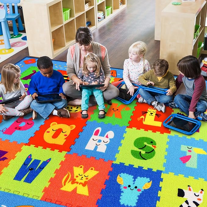 Classroom Rugs, Preschool Rugs for Elementary, School Learning Seat Area Rug, Non-Slip Educational Classroom Carpet, Washable Kids Mat for Playroom Nursery (Style 8, 13'x 7'5")