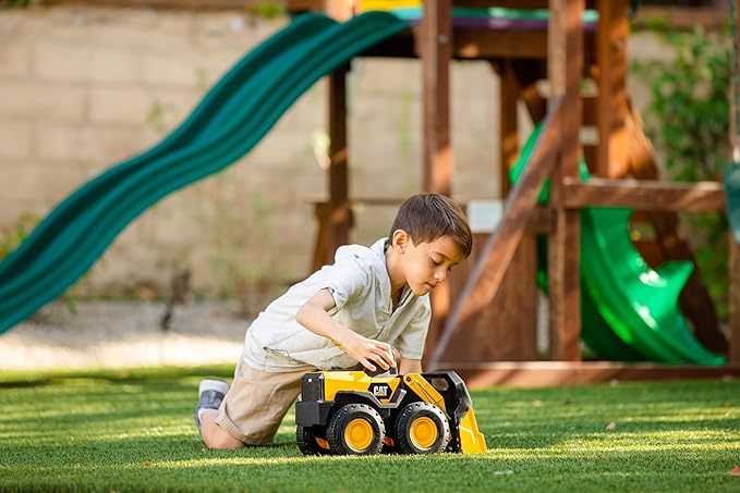 CAT Construction Toys, Steel Wheel Loader 16” – Real Steel Body, Working Arm & Bucket, Oversize All-Terrain Wheels, Heavy-Duty Construction Vehicle for Indoor/Outdoor Play, Kids Ages 3 +