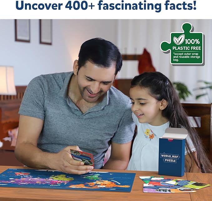 Skillmatics World Map Puzzle - 96 Piece Jigsaw Puzzle, Educational Toy, Geography for Kids, 400+ Facts, Gifts for Boys & Girls Ages 6 to 12