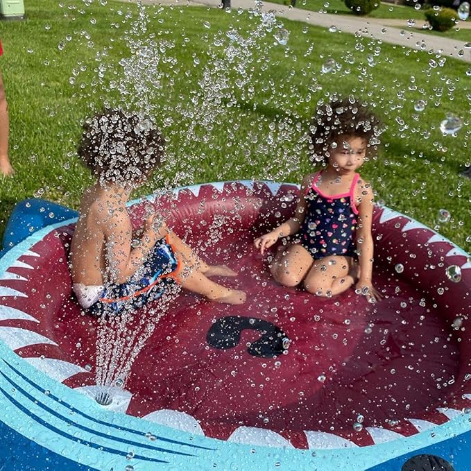 Jasonwell Inflatable Kiddie Pool Sprinkler: Splash Pad for Kids Toddlers 71-Inch 3-in-1 Children Ball Pit Shark Baby Wading Pool Outdoor Swimming Pool Summer Water Toys for Boys Girls Dogs