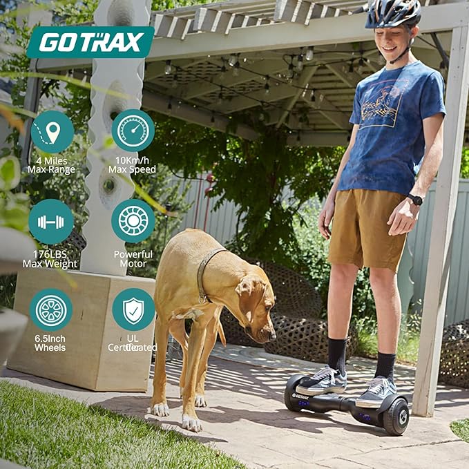 Gotrax Hoverboard with 6.5" LED Wheels & Headlight, Max 4/5 Miles Range, 6.2mph Power by Dual Brushless Motor, UL2272 Certified and 50.4Wh/65.52Wh Battery Self Balancing Scooters for 44-176lbs Kids